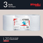 WypAll GeneralClean L20 Cloths Medium Cleaning Wipes (47758), Center-Pull Towels, Bulk Paper Wipers, White (550 Sheets/Roll, 3 Rolls, 1,650 Sheet Total)