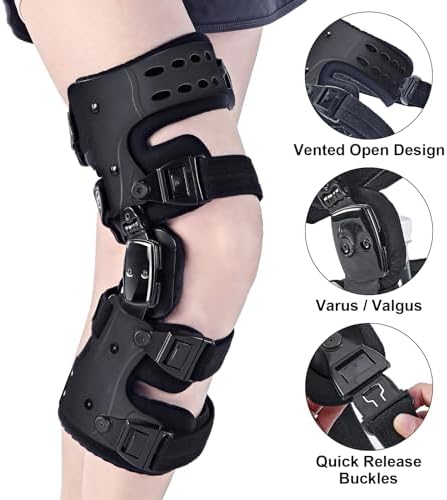 OA Unloader Knee Brace - Arthritis Pain Relief, Osteoarthritis, Bone on Bone Knee Joint Pain, Cartilage Defect Repair, Avascular Necrosis Hinged, Degeneration (Black Right)