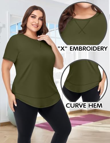 COOTRY Plus Size Workout Tops for Women Short Sleeve Loose fit Shirts Athletic Gym Yoga Clothing
