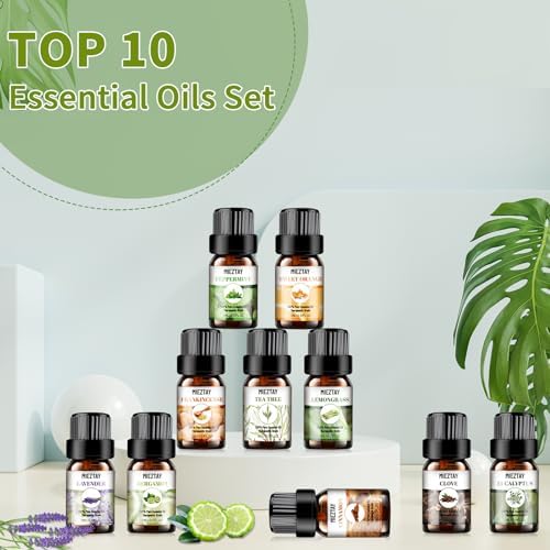 Essential Oils Set - 10x5ML Premium Essential Oil Kit for Candle Making, Diffusers, Massages, Aromatherapy, Skin Care - Lavender, Eucalyptus, Peppermint, Tea Tree, Sandalwood Aromatherapy Oils