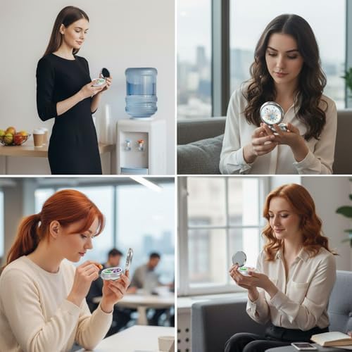 Round Pill Case Small Pill Box with Mirror Pocket 3 Compartment Vitamin Pill Medicine Case Organizer Pill Containers for Traveling Blue Dried Flowers