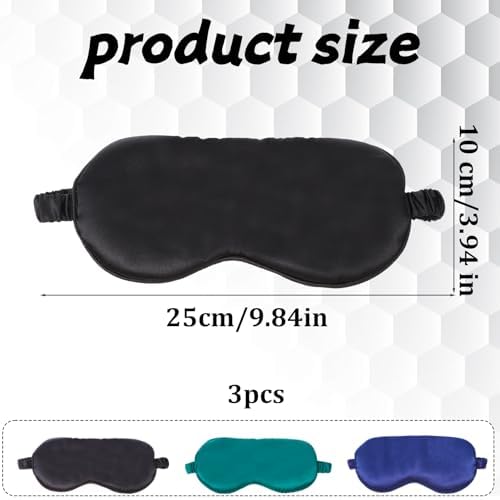 3 Pcs Silk Sleep Mask, Smooth Soft Satin Eye Covers, Sleeping Eye Mask, Elastic Blackout Sleep Mask & Blindfold for Full Night's Sleep,Travel and Nap (Dark Green)