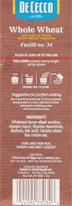 De Cecco Whole Wheat Pasta, Fusilli, 13.25 Ounce (Pack of 12) (VIP1034)