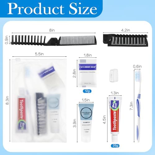 Travel Toiletries Supplies Kits Disposable Toiletry Amenities Set in Bulk, Hygiene Trial Size Personal Essentials Individually Wrapped for Camping, Hotel, Guest, Homeless, Charity, 5-in-1 (60-Pack)