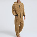 Lu's Chic Men's Hooded Onesie Pajamas Lightweight Fuzzy Fleece Zip Up Jumpsuit Long Sleeve Long Pants One Piece Pjs