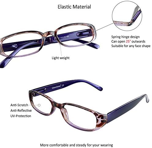 VisionGlobal 1 Pairs/4 Pairs Reading Glasses with Spring Hinge, Blue Light Blocking Glasses for Women/Men
