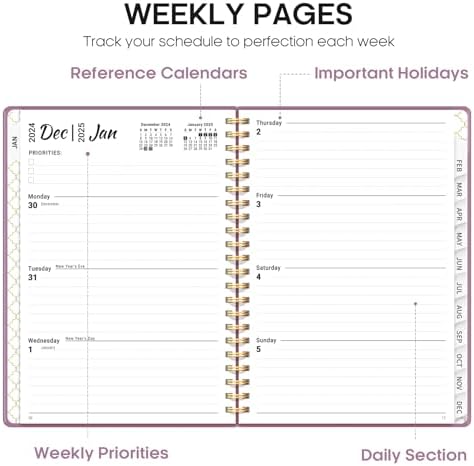 2025 Planner, Weekly and Monthly Planner Spiral Bound, Jan 2025 - Dec 2025, Hardcover 2025 Calendar Planner Book with Tabs, Inner Pocket, Perfect for Office Home School Supplies - A5 (6.3" x 8.5"), Purple