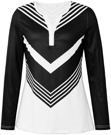 Womens Long Sleeve V Neck Tops Striped Contrast Color T Shirts Casual Work Fashion Tunics Blouses Tee