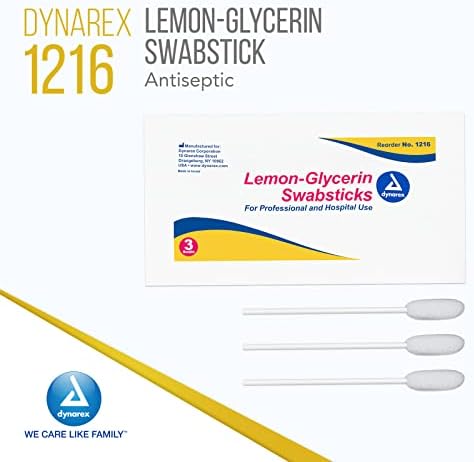Dynarex Lemon-Glycerin Swabsticks, Pleasant Tasting Cotton Swabs That Gently Soothes and Refreshes Dry Mouth, 3 Oral Swabsticks per Packet, 1 Box of 75 Lemon-Glycerin Swabsticks