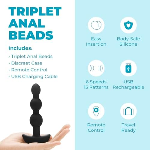 b-Vibe Triplet Anal Beads - Vibrating Silicone Remote Control Anal Plug, Sex Toys for Adults - Black