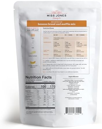 Miss Jones Baking Gluten Free Banana Bread & Muffin Mix - 50% Lower Sugar, Real Banana, Naturally Sweetened Desserts & Treats, 12.35 Ounce (Pack of 1)