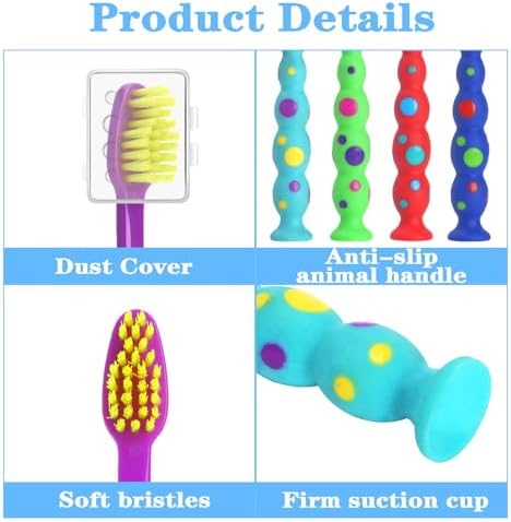 Newday 100 Pack Kids Toothbrush Bulk Soft Bristles Toddler Cute Toothbrush with Suction Cup, Includes Travel Covers, Individually Wrapped Toothbrushes for Kid Home School Daycare Camp (Candy)