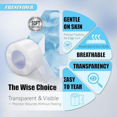 FRESINIDER Clear Medical Tape, Transparent Surgical Tape 12 Rolls, 1" x 10 Yards, Breathable Hypoallergenic Adhesive, Easy Tear for Gauze Pads, Wound Care & First Aid