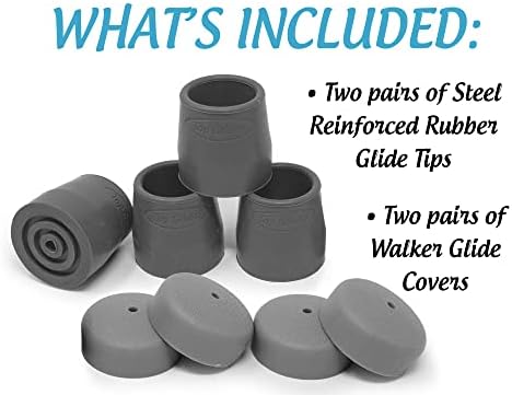 Bundle: Top Glides Steel-Reinforced 1 1/8" Rubber Tips and Glide Covers (Gray/Gray)