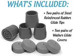 Bundle: Top Glides Steel-Reinforced 1 1/8" Rubber Tips and Glide Covers (Gray/Gray)