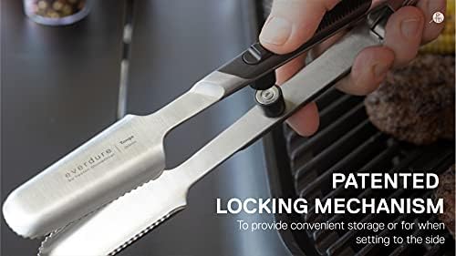 Everdure by Heston Blumenthal Premium Medium Grilling Tongs: Brushed Stainless Steel with Soft Grip Handle, Sturdy Tongs for Cooking, Great for Grilling Large Cuts of Meat, Bottle Opener and Hang Zone