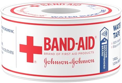 Band-Aid Brand First Aid Water Block 100% Waterproof Self-Adhesive Tape Roll for Durable Wound Care to Firmly Secure Bandages, 1 in by 10 yd