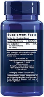 Life Extension Zinc Caps, zinc 50 mg, zinc Citrate, Support The Body's Immune defenses, Ultra-absorbable, Vegetarian, Non-GMO, Gluten-Free, 90 Vegetarian Capsules