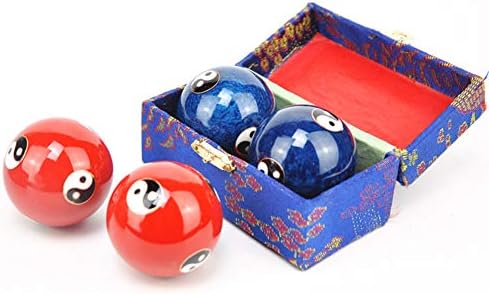Xiaokeis 2 Pcs Baoding Balls, Chinese Health Exercise Stress Balls, Meditation Massage Handball with Box, Hand Exercise Ball for Hand Remedy Exercise and Stress Relief(Green Tai Ji)