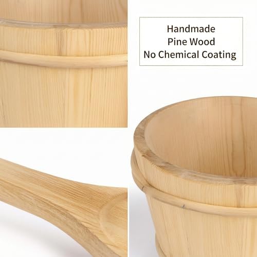 Sauna Bucket and Ladle Set,Sauna Bucket and 14.5″Sauna Ladle,Sauna Accessories Handmade from Premium Cedar Wood (Pine-4L)