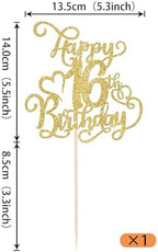 Rsstarxi 1 Pack Gold Glitter Happy 16th Birthday Cake Topper Cheers to 16 Years Old 16 Fabulous Cake Pick 16th Birthday Cake Decoration for Happy 16th Birthday Anniversary Party Decorations