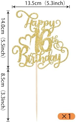 Rsstarxi 1 Pack Gold Glitter Happy 16th Birthday Cake Topper Cheers to 16 Years Old 16 Fabulous Cake Pick 16th Birthday Cake Decoration for Happy 16th Birthday Anniversary Party Decorations