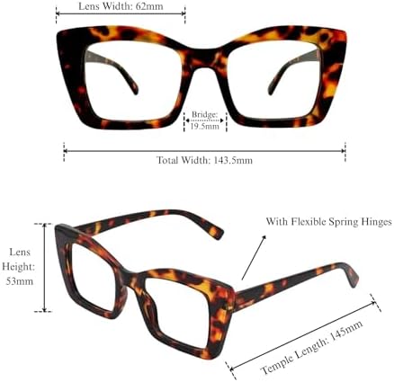 Oversized Reading Glasses for Women – Blue Light Blocking Readers, Oprah Style Square Frame, Clear Lens, Spring Hinge