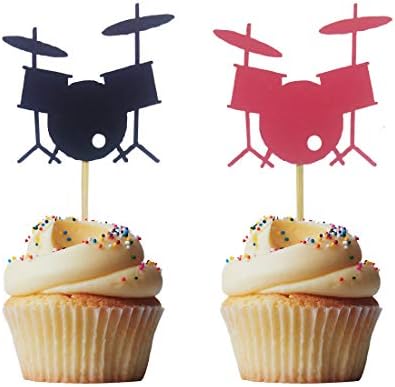 Morndew 24 PCS Drum Cupcake Toppers for Music Party Baby Shower Birthday Party Wedding Party Decorations