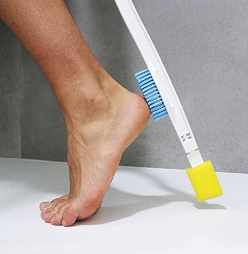 KMINA Long Handled Foot Brush and Toe Cleaner for Disabled, Toe Cleaners Between Toes Brush for Seniors, Long Reach Foot Scrubber Includes Spare Parts