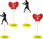 48Pcs Black Red Glitter Boxing Gloves Boxer Cupcake Toppers Fitness Cupcake Picks Boxer Birthday Party Decorations