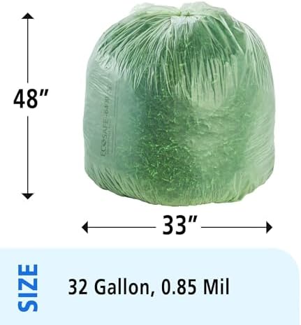 Stout by Envision Compostable Trash Bags, 32 Gallon 33" x 48", 50 Bags Per Case, ASTM6400, Green Bags, Made in America (E3348E85)