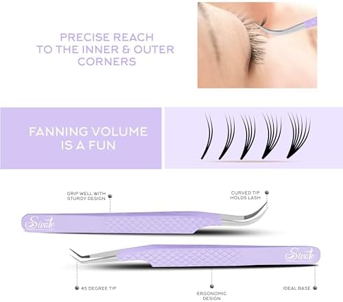 SIVOTE Lash Tweezers for Eyelash Extensions, Pack of 5 Purple – Lash Extension Tweezers Set with Diamond Grip, Precision Fiber Tip for Volume Eyelash Extensions