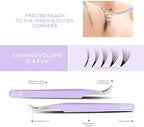 SIVOTE Lash Tweezers for Eyelash Extensions, Pack of 5 Purple – Lash Extension Tweezers Set with Diamond Grip, Precision Fiber Tip for Volume Eyelash Extensions