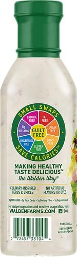 Walden Farms Low Calorie Ranch Dressing Delicious Salad Dressing - 0g Net Carbs Condiment, Fat Free, Kosher Certified, Great on Salads, Wings, Burgers, Sandwiches, Tacos, Pizza, Veggies and Many More