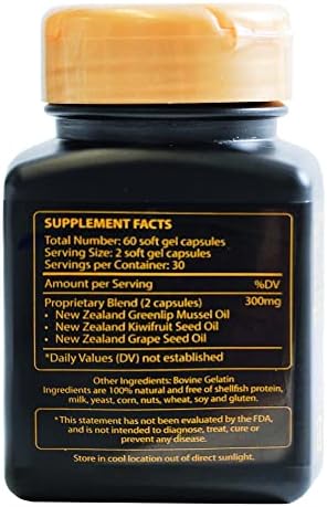 Omega 3 New Zealand Green Lipped Mussel Oil Soft gels for Joint Support and Mobility, Heart & Immune Support, No Fishy Aftertaste, 5-Pack, 300Soft gels, 2-Soft gels Per Day, 150 Day Supply