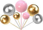 Rsstarxi 30 PCS Balls Cake Topper Foam Ball Cake Picks Mini Balloon DIY Cake Insert Topper Decoration for Baby Shower Wedding Anniversary Kids Birthday Party Cake Decorations Gold Silver Pink