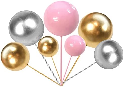 Rsstarxi 30 PCS Balls Cake Topper Foam Ball Cake Picks Mini Balloon DIY Cake Insert Topper Decoration for Baby Shower Wedding Anniversary Kids Birthday Party Cake Decorations Gold Silver Pink