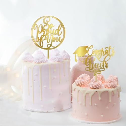 PALASASA Congrats Grad Cake Topper-Class of 2026 Graduate Party-2026 High School/College/Senior Graduation Party 6 kinds Design Graduation Acrylic Cake Decorations (6 Pcs, Gold)