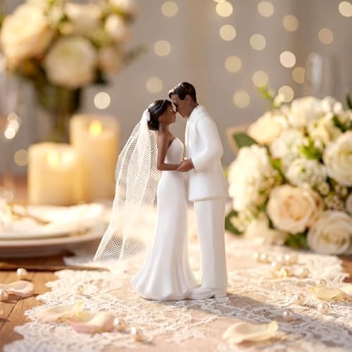 Remerry 4.5" Wedding Bride and Groom Cake Topper Vintage Elegant Wedding Cake Topper Couple Figurine Novios Para Pastel for Engagement Romantic Funny Couple Statue Anniversary (Romantic Era,Black)