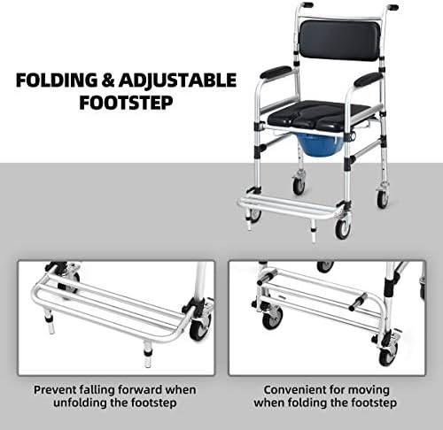 Giantex 3 in 1 Lightweight Shower Commode, Transport Bedside Commode with Wheels, Adjustable Height and Pedal, Shower Wheelchair for Elder, Disabled People (Black)