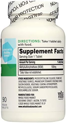 365 by Whole Foods Market, MSM 1000Mg, 90 Tablets