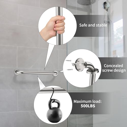 16 Inch Shower Grab Bar Satin Brushed Nickel, ZUEXT Stainless Steel Safety Grab Bar Handle, Bathroom Balance Bar, Safety Hand Rail Support - Handicap, Elderly, Injury, Senior Assist Bath Handle