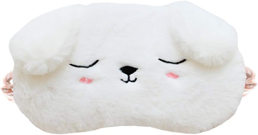 Cute Animal Sleeping Mask Soft Plush Eye Mask Blindfold Cover for Kids Girls Women Home Sleeping Traveling (White Dog)