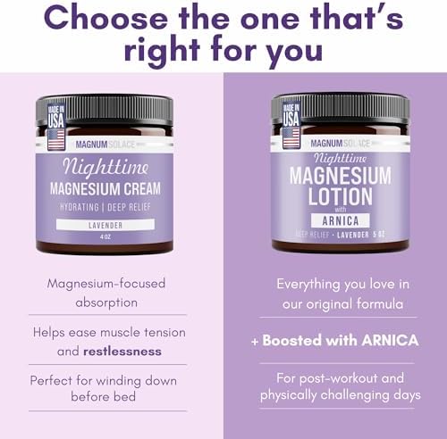 Magnum Solace Nighttime Magnesium Lotion with Arnica – Highly Concentrated Magnesium for Muscles & Joints – Apply to Legs or Feet Before Bed – Skin-Friendly