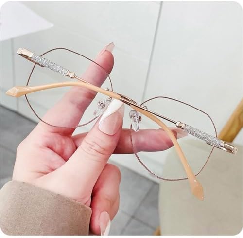 XINGNIAN New Frameless Trimmed Anti-blue light Gold Polygon Reading Glasses for Women Trendy Metal Rimless Readers