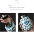 Airtight Tea Container Blue and White Porcelain Loose Tea Storage Jar Ceramic Double Layer Metal Lid Sealed Chinese Retro Set Ceramic Tea Caddy