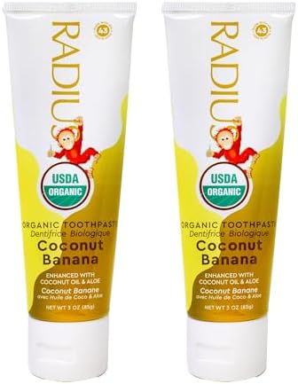 RADIUS Children's Toothpaste, Coconut Banana, 3 oz, Non-Toxic Chemical-Free Gluten-Free, Designed to Improve Gum Health & Prevent Cavities, Pack of 2