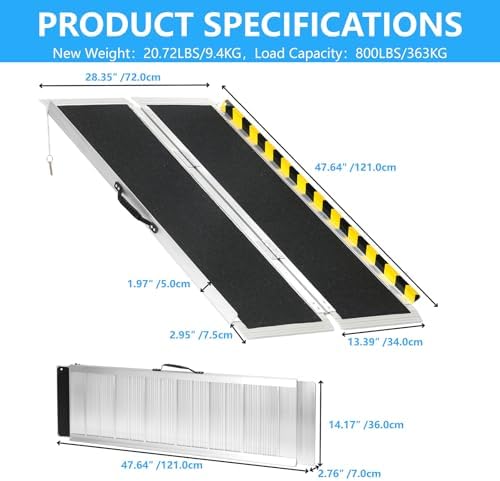 4FT Portable Wheelchair Ramp, Non-Slip Aluminum Folding Handicap Ramp, 800 LBS Capacity Door Threshold Ramps for Home Steps, Scooter Ramps for Car, Doorways, Curbs, Stairs, Cart, Wheel Chair Ramp Step