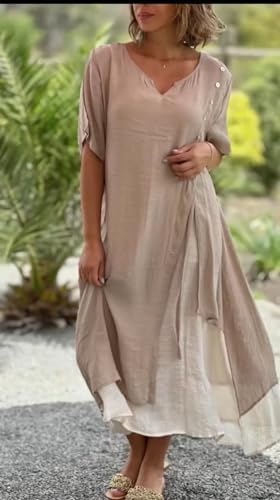 BIVENANT Womens Cotton Maxi Dress Flowy Asymmetrical Layered Summer Beach Casual Loose Short Sleeve Long Sundress