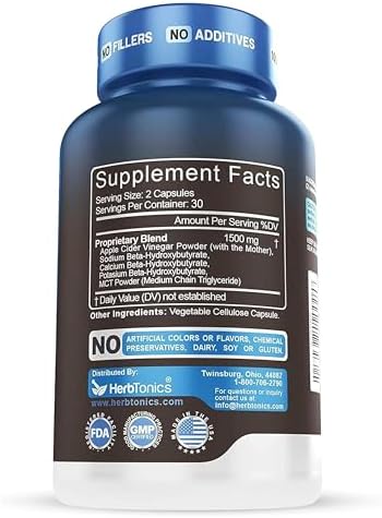 Herbtonics Apple Cider Vinegar + Keto BHB Capsules | GLP-1 Support for Appetite, Cravings & Weight Management | Metabolism Support with Satiety Support | 60 Capsules - 1 Month Supply